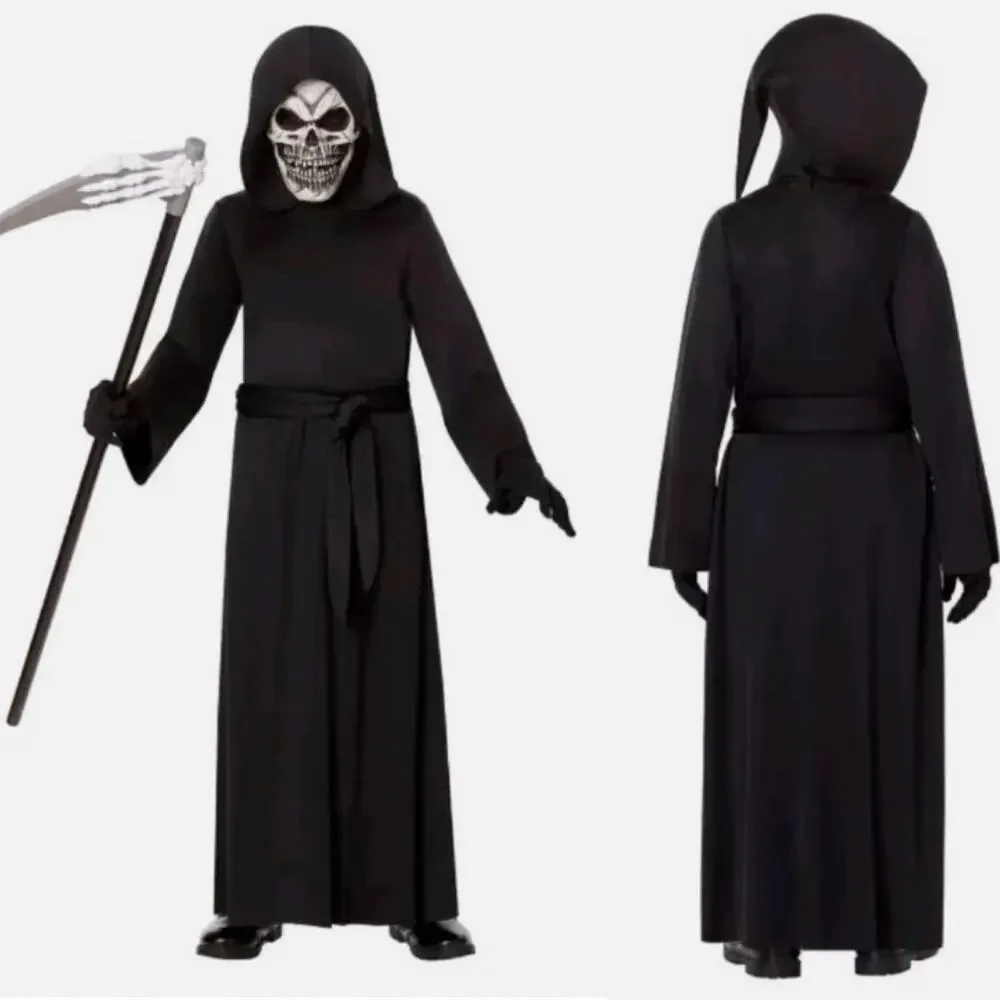 Spirit Kids Boys Grim Reaper Skeleton Mask Halloween Costume Size Medium 8-10